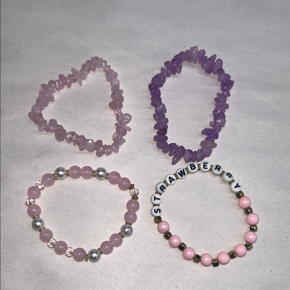 Pink and Purple Beaded Bracelet Set